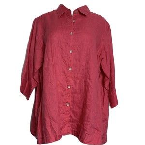 Mercer & Madison Tunic Top Blouse Shirt Button Up 100% Linen 3/4 Sleeve Pink 2X